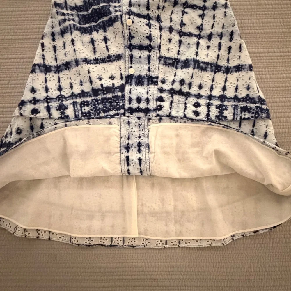 Derek Lam 10 Crosby Womens Tie Dye Eyelet Cotton Shirt Dress Blue White Size 2